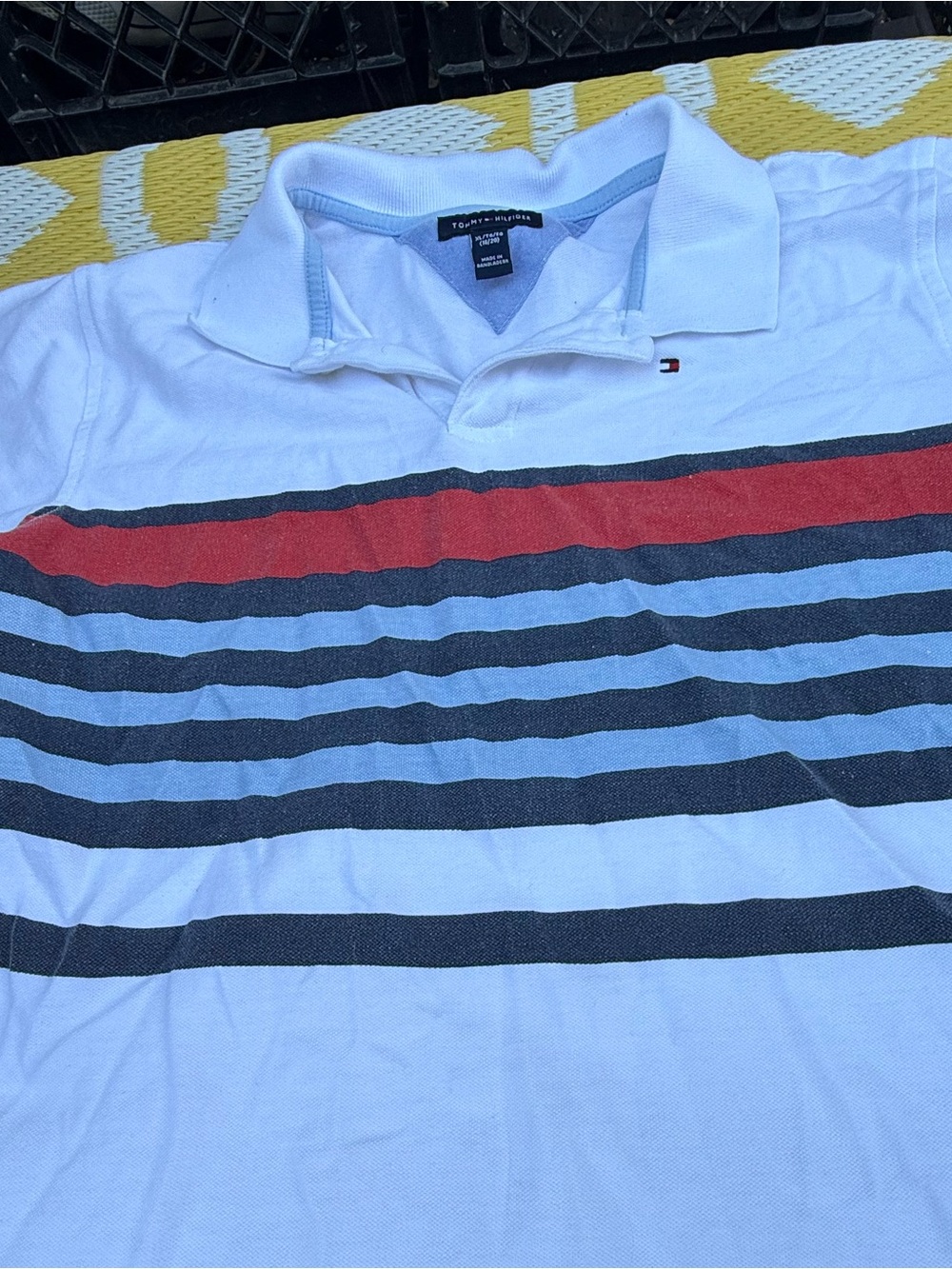 Tommy Hilfiger White Polo with Red and Navy Stripes